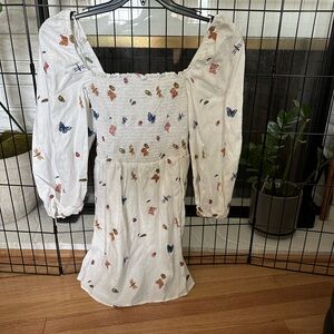 Reformation White Dress with Multicolor Butterfly Accents